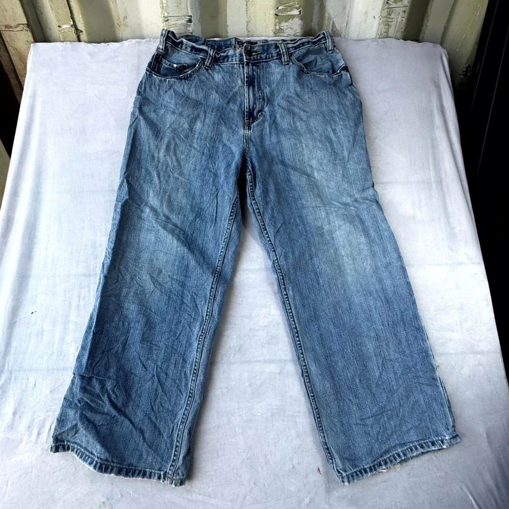 Vintage Old Navy Blue Jeans Men's 36x30 Blue Denim Cotton Wide Leg Loose Fit